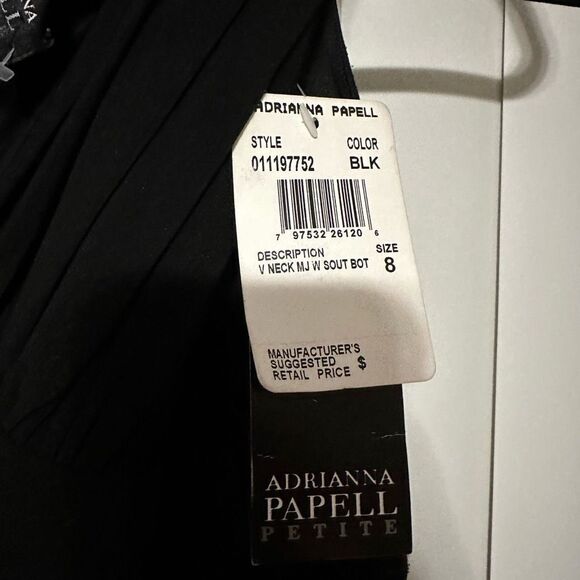 Adrianna Papell black formal midi v-neck formal dress, fit & flare , zippered ba - Picture 9 of 13